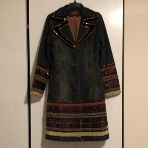oHenger(?) Denim Bohemian-style trench coat. Size L